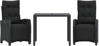 vidaXL Ensemble de jardin 3 pièces avec coussins, noir, polyrotin