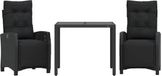 vidaXL 3-delige Tuinset met Kussens, Zwart, Polyrattan