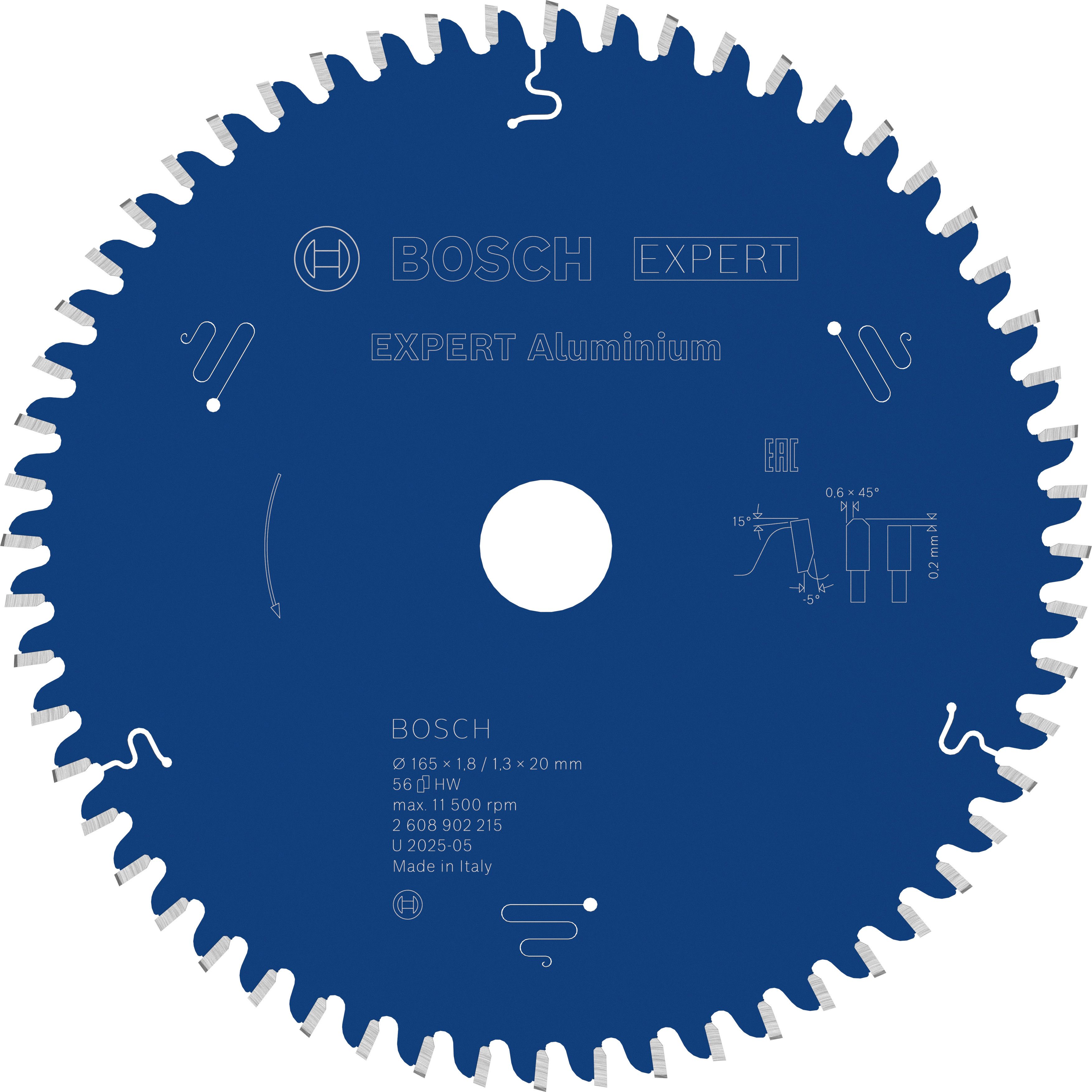 Bosch Accessoires EXPERT Aluminium Cirkelzaagblad | 165 x 1,8/1,3 x 20 mm | T56 - 2608902215