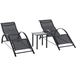 Lot de 2 chaises longues design contemporain table basse plateau verre trempé métal époxy textilène noir