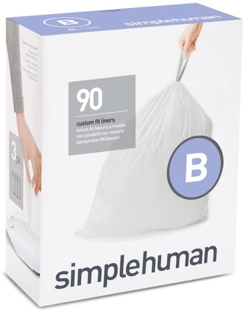 simplehuman Afvalzakken Code B - 6 Liter Pocket Liners - Set van 3x30 Stuks - wit