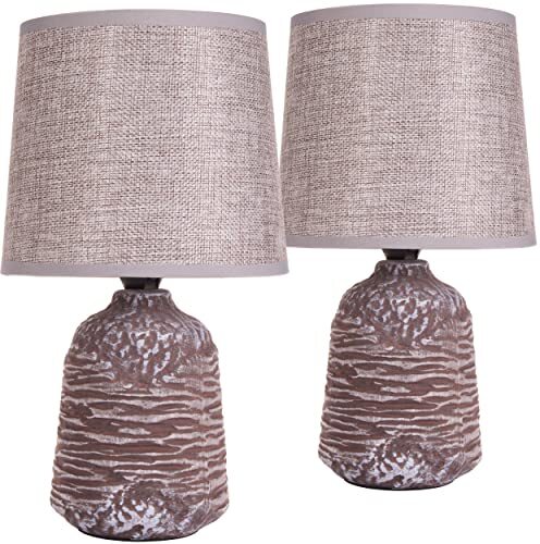 BRUBAKER Set van 2 tafel- of nachtlampjes, 27,5 cm, grijs/bruin, keramische lamppoten, natuurlijke structuur, linnen scherm, grijs