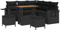 vidaXL Tuinbank Set 8-delig Zwart Polyrattan