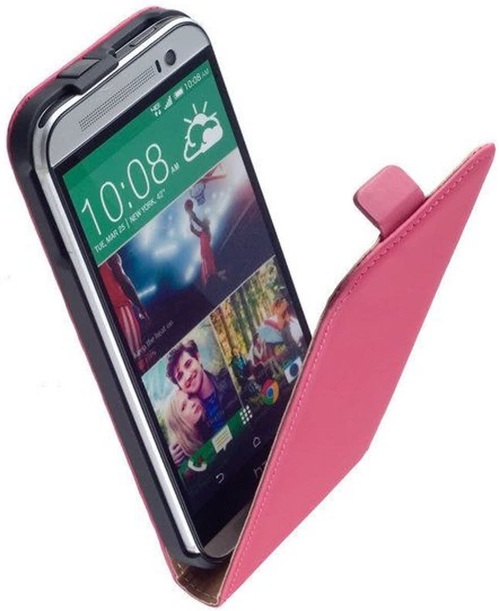 LELYCASE Roze Lederen Flip case case Telefoonhoesje HTC One M8