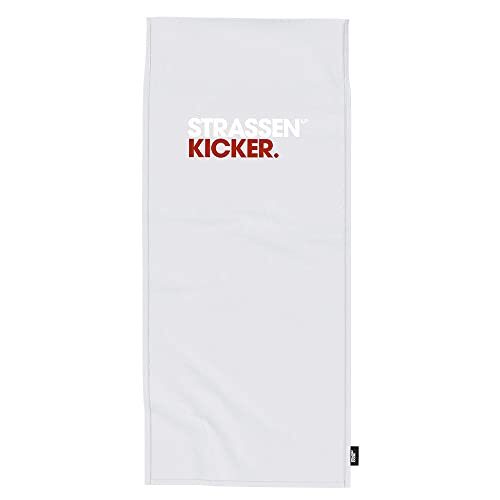 HERDING STRASSENKICKER Sport- & Fitnesshanddoek, 50 x 110 cm +15 cm flap, 100% polyester, met officieel label, achterkant met hoes voor fitnessapparatuur en geïntegreerd ritsvak