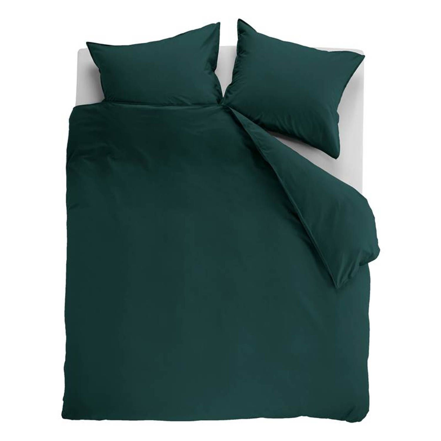 Ambiante Cotton Uni Dekbedovertrek - Extra breed - 260x200/220 cm - Donkergroen