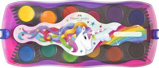 Faber-Castell Connector Unicorn waterverfdoos - 12 kleuren + 1 tube witte opaque verf