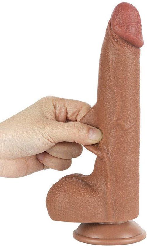 LoveToy - Sliding Skin Dildo 20 cm (Ø 4 cm) - Bruin