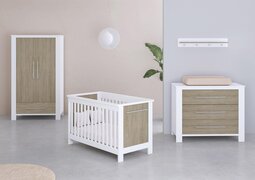 Cabino Babykamer Noel - Babybed & Commode & Kledingkast - Verstelbare bodem - Wit/Eiken