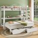 OEM ZKOO B.V. Kinderstapelbed, tweepersoonsbed, multifunctioneel kinderbed, met ladder, met tafel, met opbergladen onder het bed, met opbergplank, zonder matras, massief hout, wit, 90*200