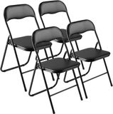 Vevor 4 Stuks Opvouwbare Stoel, Leren Stoel, Draagbare Tuinstoel, Kampeerstoel, Zwart