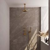 Brauer Gold Edition Thermostatische Regendoucheset Inbouw - Hoofddouche 20 cm - Handdouche Staaf - Doucheslang - Wandaansluitbocht - Geborsteld Goud