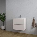 Saniclass Chaci Badkamermeubelset - 60x45x55cm - keramische wastafel glans wit - 1 wasbak - 1 kraangat - 2 lades - mat cotton (beige)