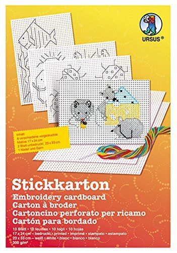 Ursus Borduurkarton knutselset - wit - 23 x 33 cm - 8 vellen - diverse motieven