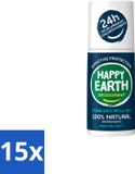Happy Earth 15 x Deodorant Roll-On Men Protect – 100% Natuurlijk – 75 ml - Voordeelverpakking