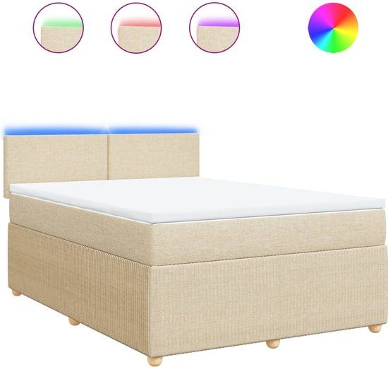 vidaXL Boxspring met matras stof crèmekleurig 160x200 cm