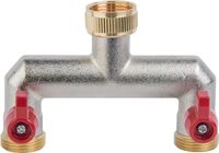 Bradas Messing waterverdeler / splitter - 2 aftakkingen - 3/4” binnendraad kraanaansluiting en 2x aftakking met 3/4" buitendraad