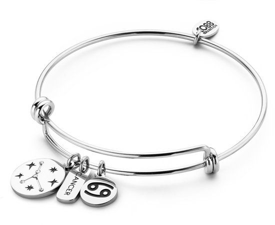 CO88 Collection Horoscope 8CB 90273 Stalen Bangle met Hangers - Sterrenbeeld Kreeft - One-size - Zilverkleurig