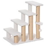 Kein Marken-/Fanartikel Huisdiertrap met krabpaal, 4 treden, spaanplaat, pluche en jute, 60x40x64 cm (wit)