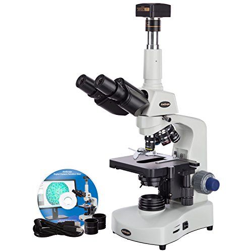 AmScope T340B-LED-10M 3W LED trinocular compound microscope with 10MP USB camera, 40X-2000X, white