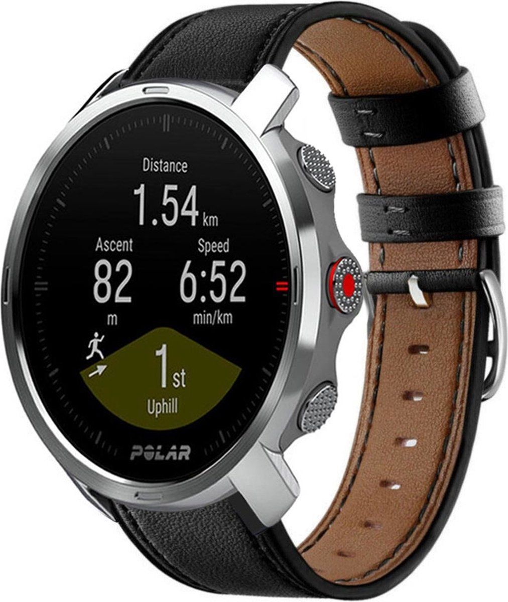 Strap-it Leren smartwatch bandje - geschikt voor Polar Grit X / Grit X Pro / Vantage M / M2 - strak zwart