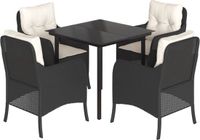 vidaXL 5-delige Tuinset met Kussens, Zwart, Polyrattan