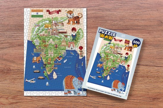 MuchoWow Puzzel Illustratie van de kaart van India in cartoon stijl - Legpuzzel - Puzzel 500 stukjes