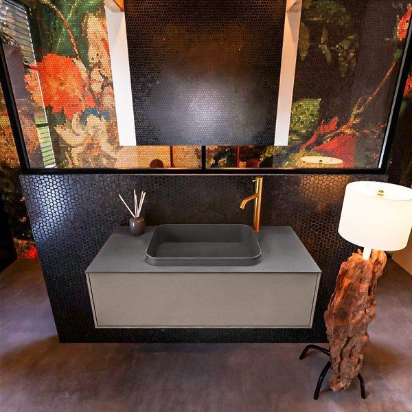 Mondiaz ERIN 100cm badmeubelset onderkast Smoke + Wastafel RIDGE Dark grey