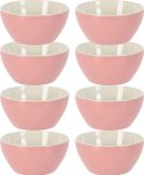 Excellent Houseware Bols à soupe/petits bols - 8x - Acapulco - porcelaine - D14 x H6.5 cm - rose clair