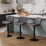 Ensemble de 3 tabourets, réglables en hauteur, pivotants à 360°, couleur gris foncé
