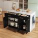 Îlot de cuisine 120x60x91, avec prises électriques, ports USB, câble de 1,5 mètre, étagères réglables, poignées en métal, porte-serviettes, espace bar.