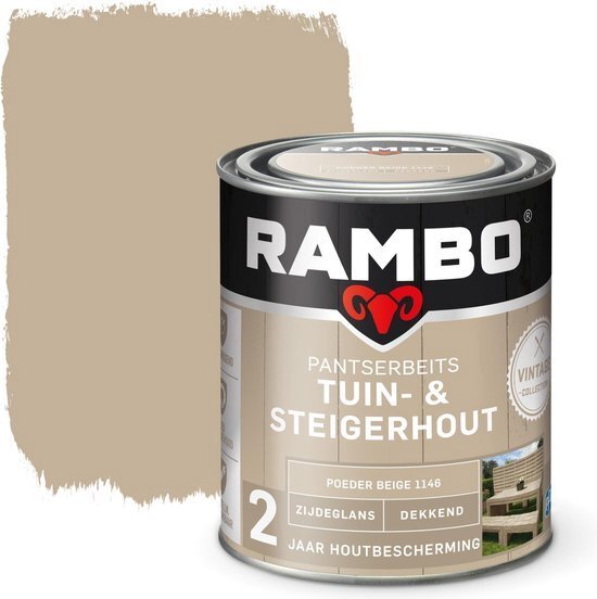 Rambo vintage pantserbeits tuin- en steigerhout dekkend poeder beige zijdeglans 750 ml