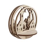 Rayher Houten steekdeel winterdorp, 7,5 cm ø, natuur, set 5-delig