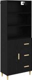vidaXL Highboard Zwart Eiken 69,5 x 32,5 x 180 cm Bewerkt Hout
