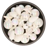 Decoris Kerstversiering kunststof kerstballen parelmoer wit 6-8-10 cm - 62x stuks - mix mat en glans - met ophangdraadjes