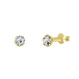 Lucardi Dames oorbellen rond 2mm zirkonia - Oorbellen - Cadeau - 14 Karaat Goud - Geelgoud