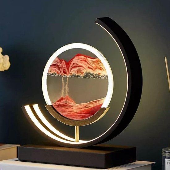 Merkloos DreamGoods Bewegende Zandkunst - 28cm - Rood - Tafellamp - Bureaulamp - Dimbaar - Met Afstandsbediening
