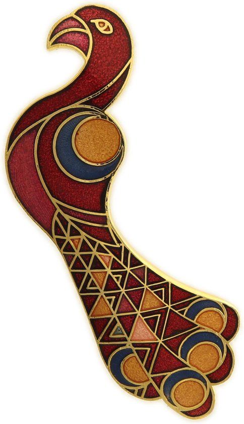 Behave® Broche pauw rood emaille - Vrouwen - Bijoux - 6.5 cm