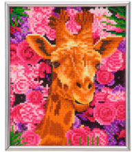 Crystal Art Diamond Painting Foto met Lijst Giraffe & Flowers 21 x 25 cm