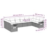 vidaXL 10-delige Loungeset met Kussens, Poly Rattan, Zwart