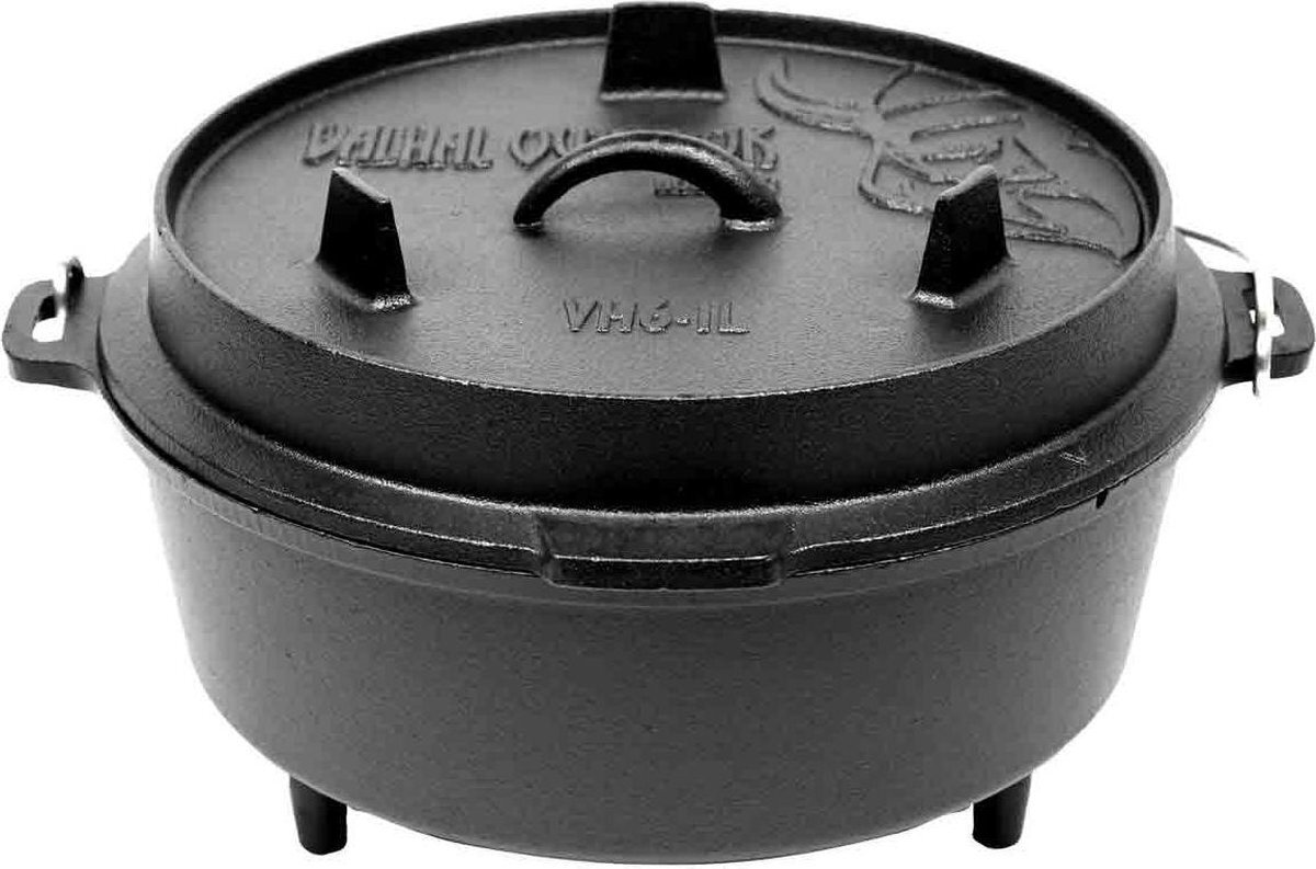 Valhal Outdoor Dutch Oven 6.1L - Gietijzer - zonder pootjes, thermometer uitsparing