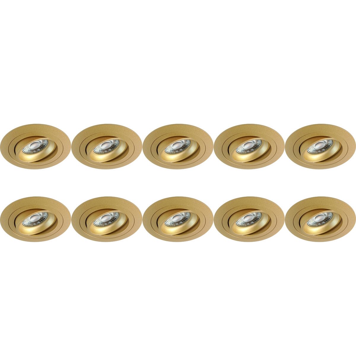 BES LED Spot Armatuur 10 Pack - Pragmi Alpin Pro - GU10 - Rond - Mat Goud - Kantelbaar - Ø92mm