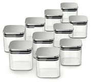 Arendo Pots de conservation, Set de 10, 0,8 Litre, Verre borosilicaté, Carré avec couvercle en Inox