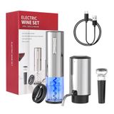 Todeco Elektrische kurkentrekker, 4-in-1, geschenkdoos met USB-oplaadbare flesopener, automatische wijnbeluchter, capsulesnijder en vacuümsluiting