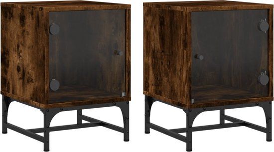 vidaXL Nachtkastjes met glazen deuren 2 st 35x37x50 cm gerookt eiken