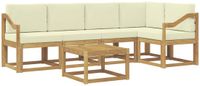 vidaXL - Bank loungeset - 6-delig - Wit en crèmekleurig - Massief Acacia Hout - Inclusief tafel