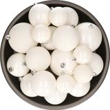 Decoris Kerstballen - 26 stuks - Wit - Kunststof - Mix 6, 8 en 10 cm
