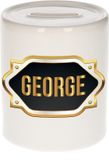 Bellatio Decorations Shoppartners Bv Spaarpot met voornaam George - wit - met goud/zwart embleem - 8 x 9 cm - keramiek - met afsluitdop - cadeau verjaardag