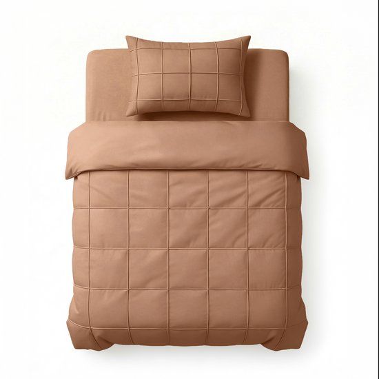 Sleeptime Check Pintuck Mocha Moose Dekbedovertrek 140x220 cm