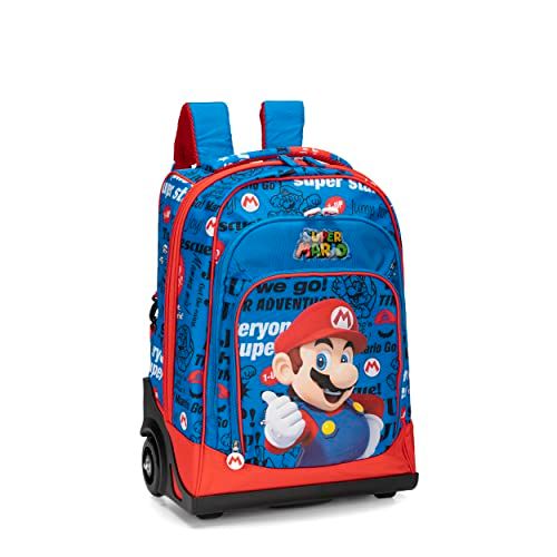 SUPERMARIO Verstelbare trolley-rugzak met handvat en schouderbanden, ritssluiting en voorvak met ritssluiting, rugzak voor meisjes, schoolrugzak, 36 x 23 x 47 cm, Blauw, Eén maat, Casual